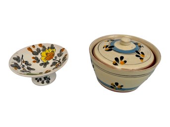 Stoneware Glazed Terrine Paired With An Italian Majolica Ceramic Bowl