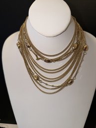 Vintage Layered Multi-strand Chain Bib Necklace/Elegant Decorative Graduated Chain Length Dressy Jewelry