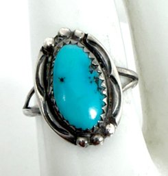 NATIVE AMERICAN STERLING SILVER STAMP WORK AND TURQUOISE RING