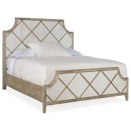 Hooker Furniture Sanctuary Diamont King Bed With Reverse Painted Glass Fretwork On Head & Footboards