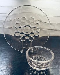 Mid Century Bubble Art Glass Bowl & Platter