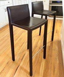 Pair Of Brown Leather Counter Height Stools