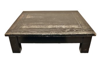 Distressed Low Profile Black Wood Grain Coffee Table