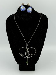 ENAMELED SILVER EARRINGS AND STERLING NECKLACE