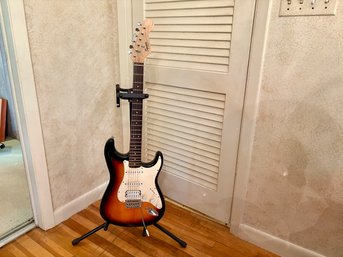 Squier Bullet Stratocaster HSS Sunburst Electric Guitar By Fender With Double Stand