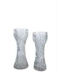 Pair Of American Brilliant Period Cut Crystal Corset Vases