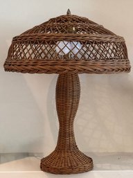 TWO Arts & Crafts Style Antique Wicker Table Lamps