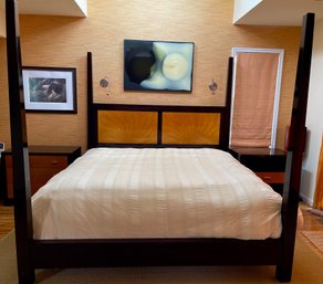 Stickley Furniture John Widdicomb Collection Four Poster King Bed With Sunburst Tiger Pattern Veneer Headboard