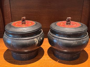 Pair Vintage Burmese Lacquered Offering Bowls