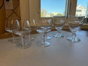 Two Acid-Etched Starburst Goblets, Five Brandy Snifters And Six Small Tumblers