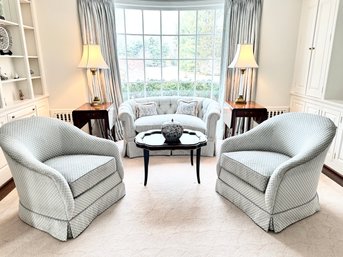 Beautiful Pair Custom Swivel Side Chairs In Velvet Satin