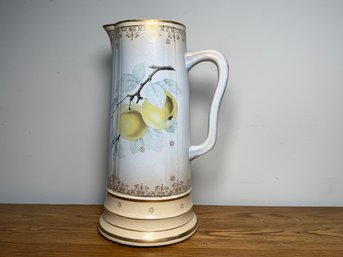 Antique Victorian Hand-Painted Porcelain Apple Design Pitcher With Gilt Decoration