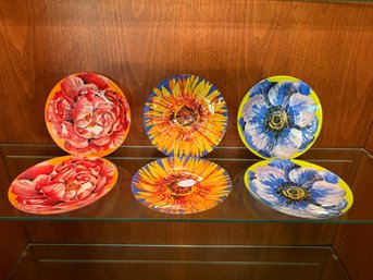 Set Of Six Fragonard Parfumeur Floral Glass Plates