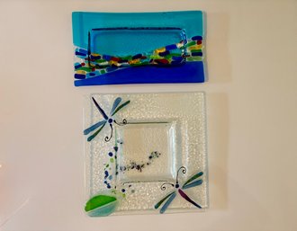 Two French Artisan Made Glass Plates, One Signed