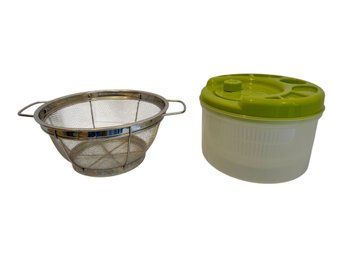 Vintage Farberware Salad Spinner Paired With A Stainless Colander