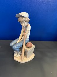 Retired Lladro 'Boy On Bench With Bat & Glove'  1985