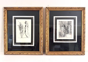 Two Louvre Museum Engravings In Gilt Frame Of 'Classical Figures' By Jaques Callot (1592-1662)