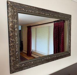 Ornate Leaf And Scroll Relief Pattern Silver-tone Mirror