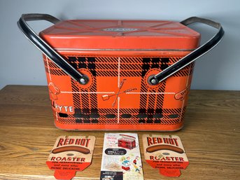 Vintage NESCO Red Plaid Metal Picnic Roaster Portable Charcoal Grill
