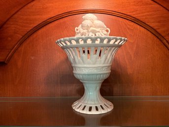 Antique French Empire White Porcelain Reticulated Basket Lidded Compote