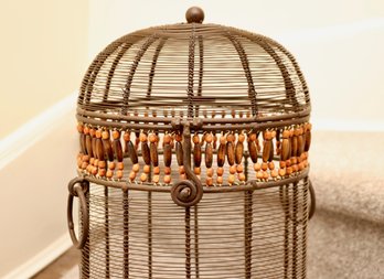 Decorative Birdcage-Inspired Wire Basket With Beaded Accents