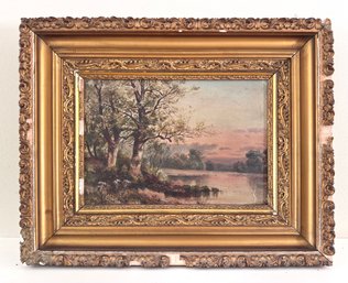 'Springtime On The River' Plein Air Oil Painting In Gilt Frame