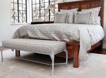 Solid Wood Panel Queen Bed Frame And A Custom Upholstered Metal Bench