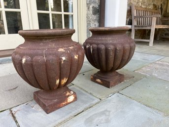 A Pair Of Antique Iron Gourd Form Planters - 17 Inches High