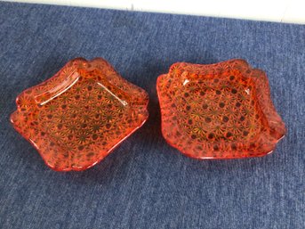 Pair Of Amberina Ashtrays