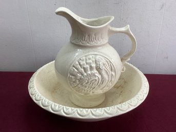 Vintage Small Pottery Pitcher And Basin