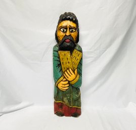 Vintage Saint Carved Wood Statue Folk Art