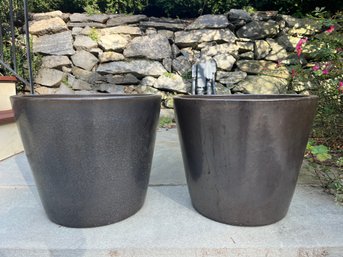 A Pair Of Crackle Glazed Ceramic Planters - 13 Inches High