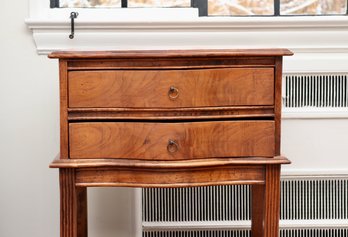 Curved-front Two-drawer Wood Nightstand With Lower Shelf