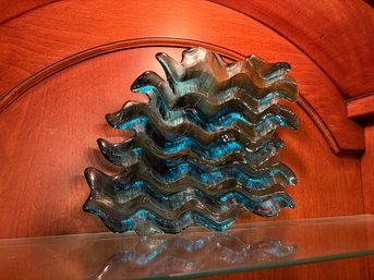 Hudson Beach Glass Sapphire Large Art Glass Water Bowl (Beacon, New York)