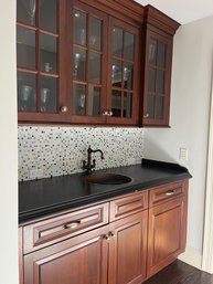 A Custom Bar/ Butler Pantry - Upper Cabinet - Hammered Copper Sink - Mahogany Counter