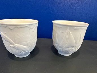 Set Of Two Lladro Votive Cups - Dolphins At Play And Sailing The Seas