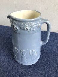 Blue Signed Pottery Pitcher