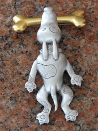 Vintage JJ (Jonette Jewelry) Metal Hanging Dog With Bone Pin