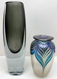 2 Signed Art Glass Vases: Robert Eickholt Art Nouveau & Strombergshyttan From Sweden