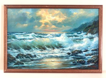 T. Thomas Quigley  (B1928) 'Ocean At Sunset' Atmospheric Oil Painting On Canvas (2 Of 2)