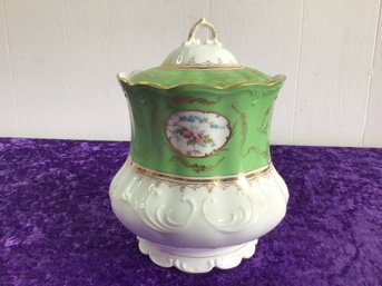 Vintage Floral And Green Biscuit Jar