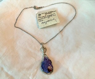 Sterling Wrapped Charoite Pendant Necklace, Purchased In Sedona, Arizona