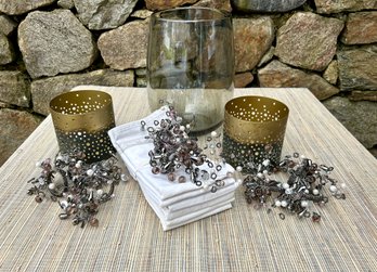 Vase/ Hurricane, Votive, Napkin Rings, And Napkins