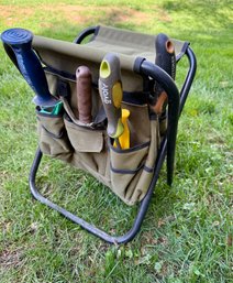 Foldable Gardening Stool With Storage Pockets - Tools Included