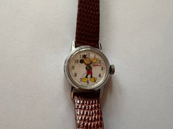 Vintage Ingersoll Mickey Mouse Watch With Leather Strap