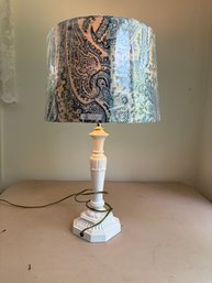 Traditional Style Table Lamps With A Distressed Blue Wash Finish, Resin Construction, And A Fabric Drum Shade