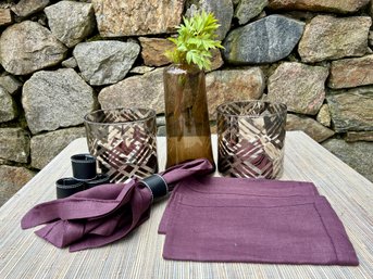 Rich Colored Vases, Votives, Napkins, & Rings