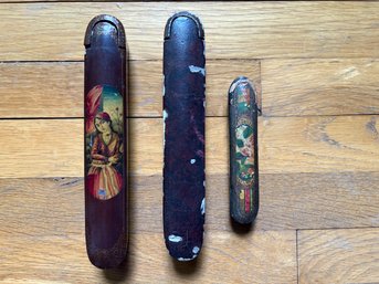 Antique Persian Lacquered Paper Mache Pencil Cases