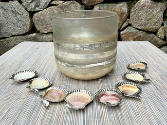 Gorgeous Vase Or Hurricane And Plated Shell Decor