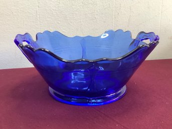 Handled Blue Glass Bowl